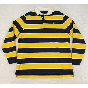 Cremieux Collection Polo Shirt Men's L Yellow/Blue Striped Long Sleeve Rugby
